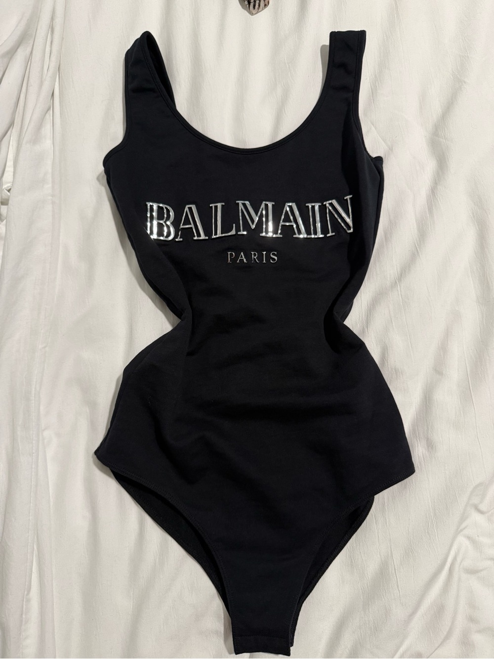 Balmain Black Bodysuit with Metallic Logo